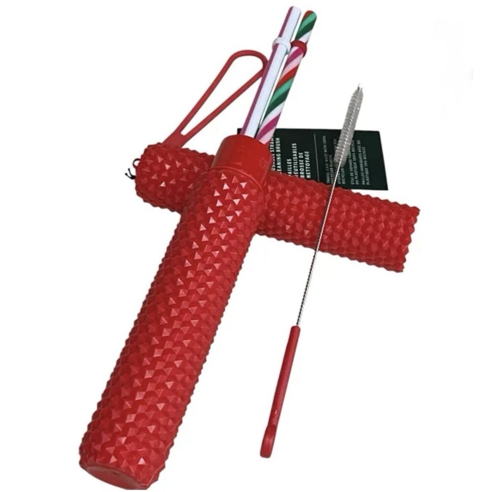 Starbucks 2024 Christmas 2 Reusable Straws Cleaning Brush And Travel Case - Picture 3 of 4